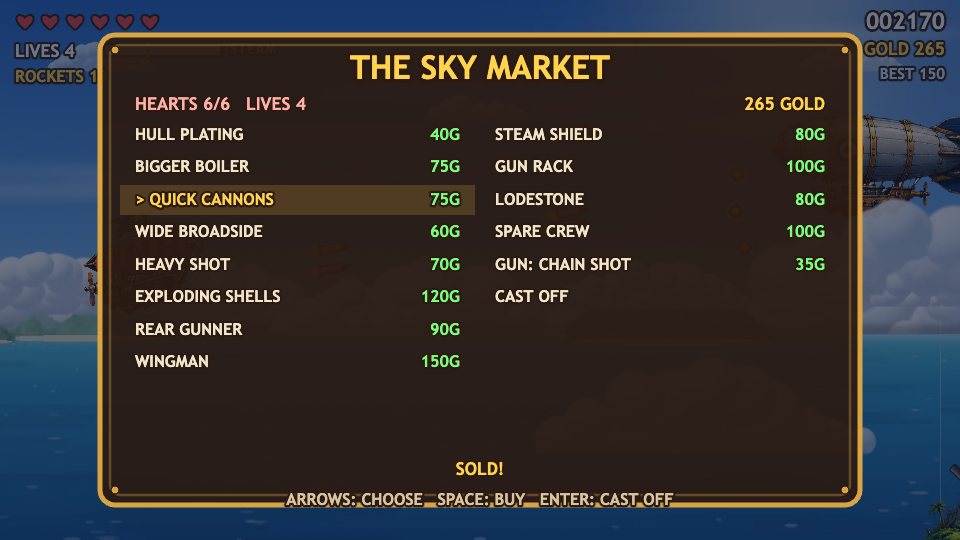 The Sky Market listing upgrades and their prices.
