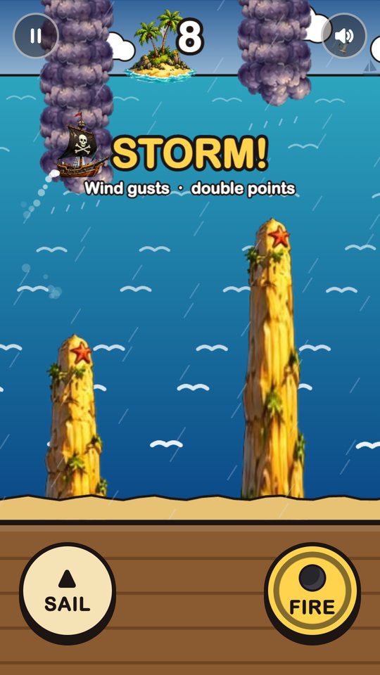 STORM! across the screen: wind gusts, double points.